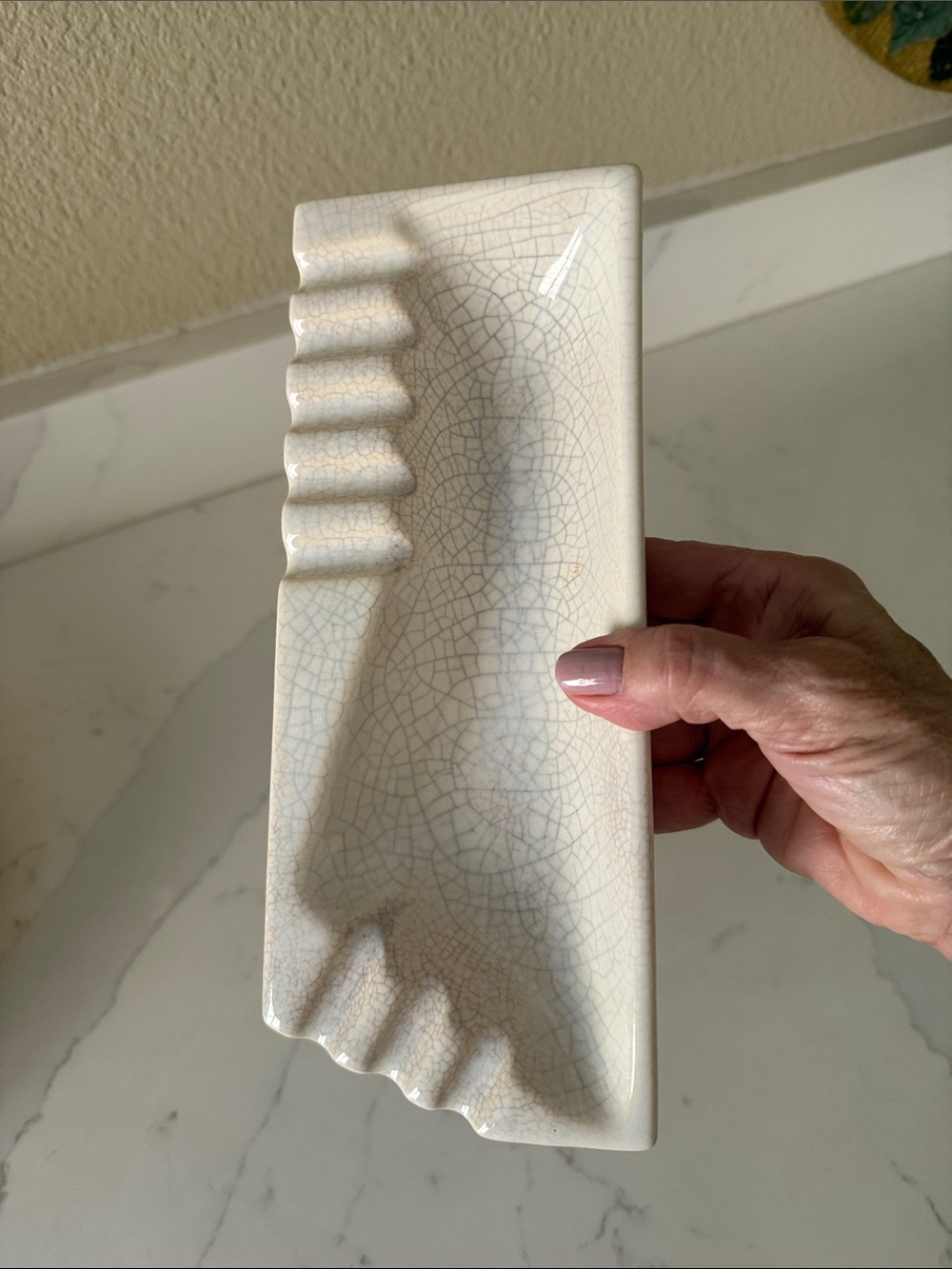 Mid Century Ceramic Ashtray with Crackle Glaze